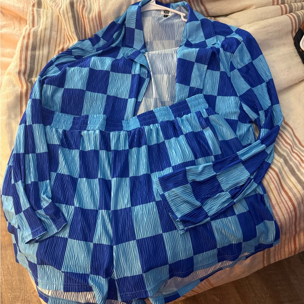 Blue Checkered Women's Set